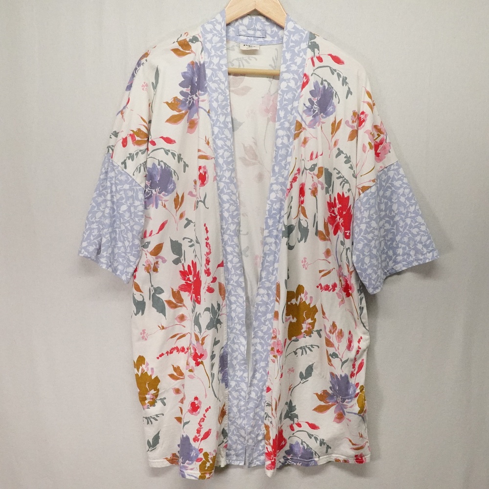 Pact Robe Womens Medium Floral Organic Cotton Pockets Boho Open Front Kimono